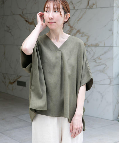 亞麻風V領套頭衫