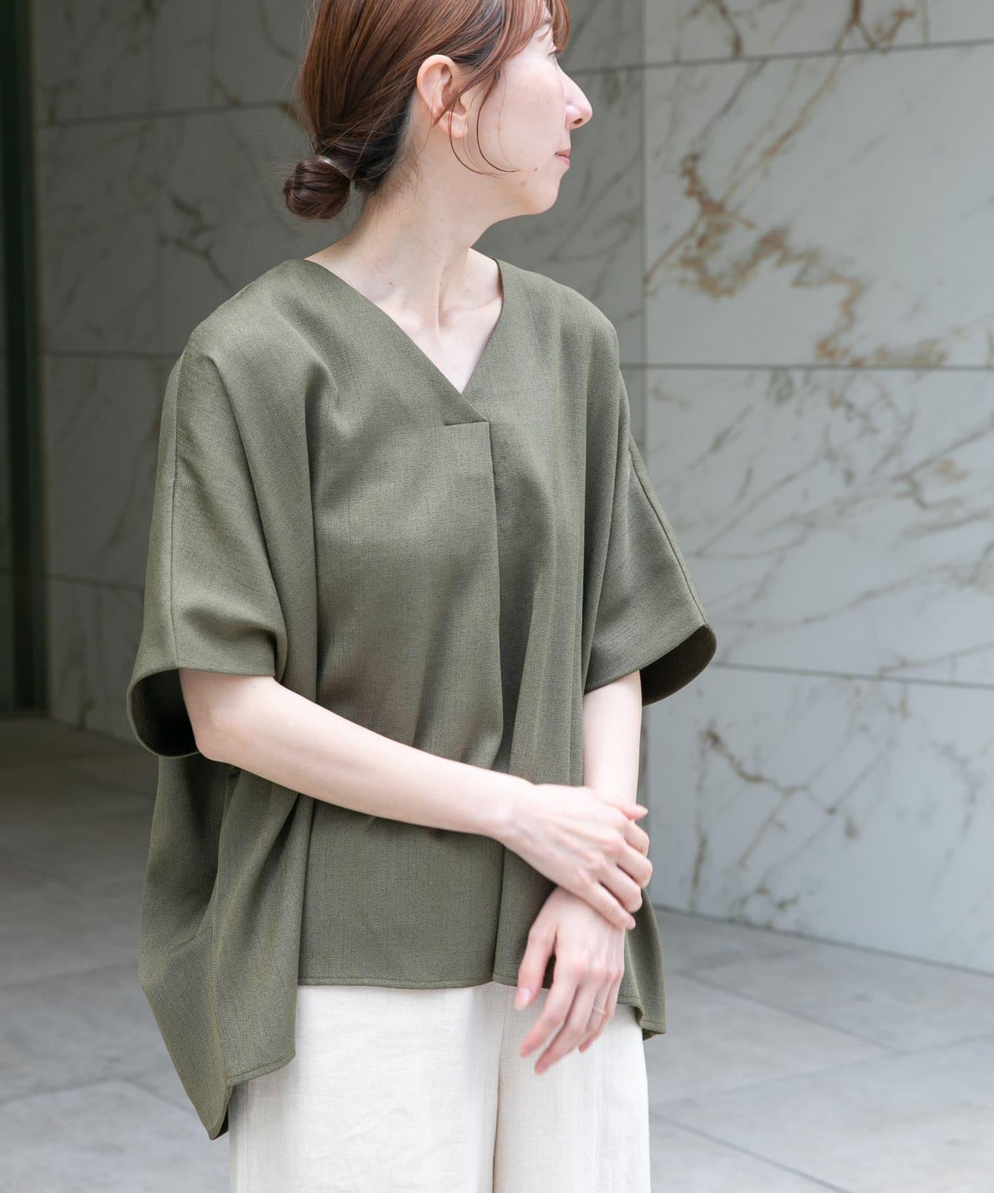 亞麻風V領套頭衫