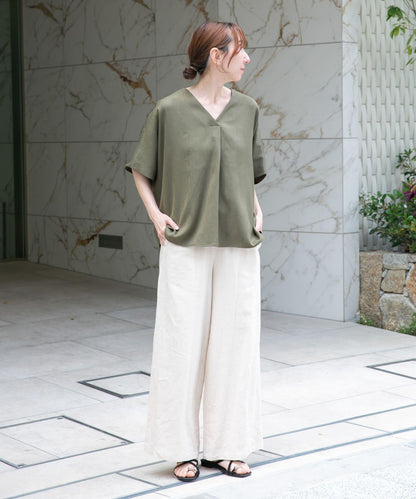 亞麻風V領套頭衫