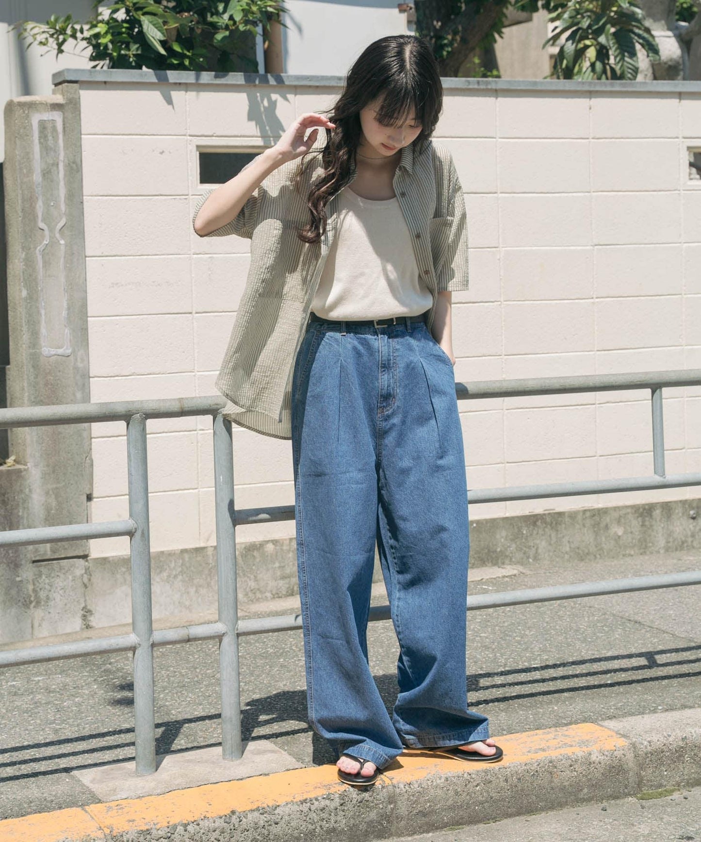 透視條紋短袖襯衫