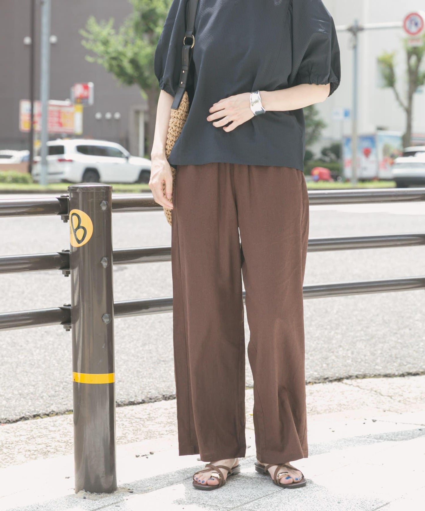 亞麻人造絲褶皺長褲