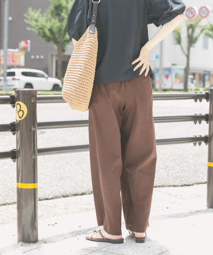 亞麻人造絲褶皺長褲