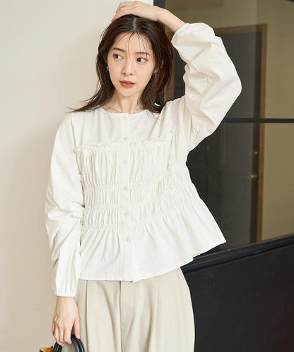 剪裁褶皺紐扣開衫
