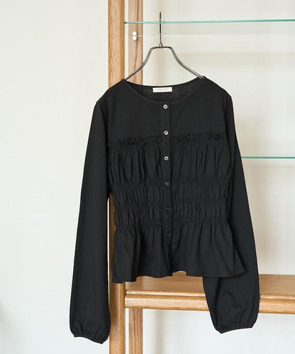 剪裁褶皺紐扣開衫