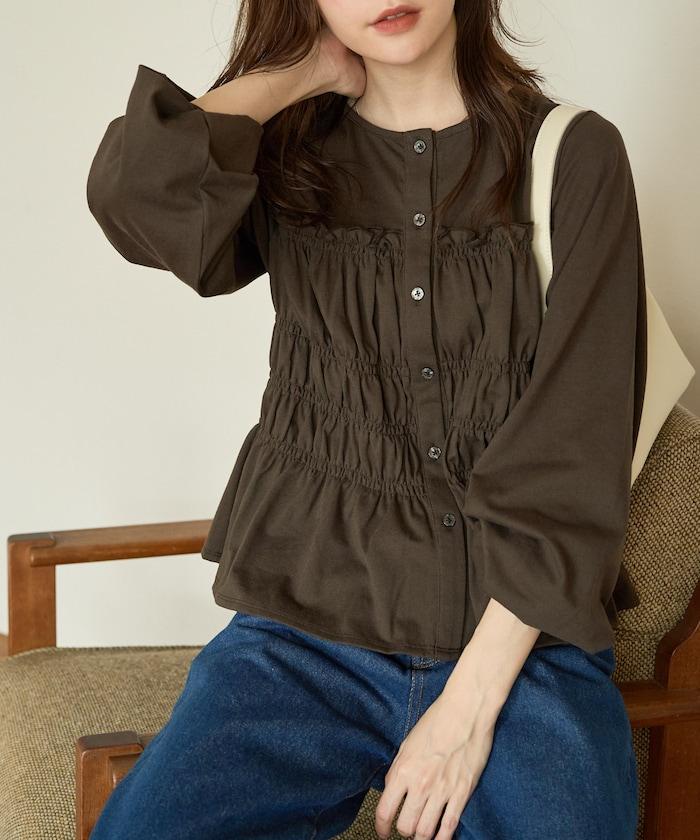 剪裁褶皺紐扣開衫