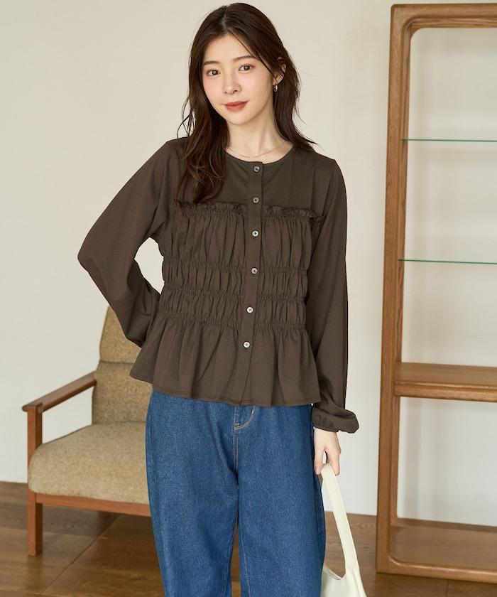 剪裁褶皺紐扣開衫