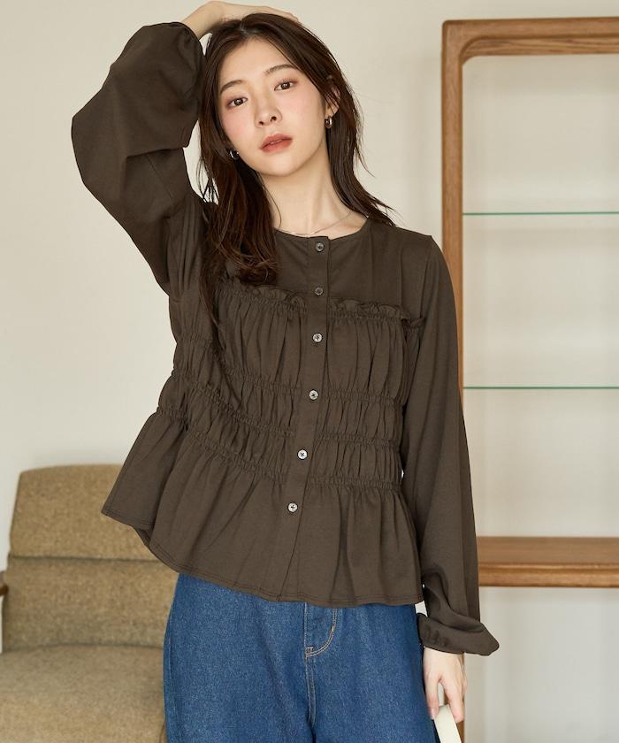 剪裁褶皺紐扣開衫