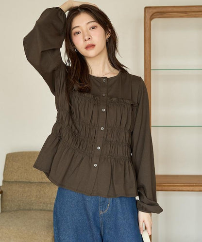 剪裁褶皺紐扣開衫
