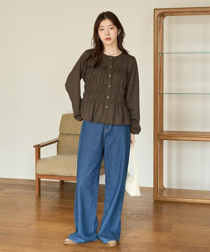 剪裁褶皺紐扣開衫