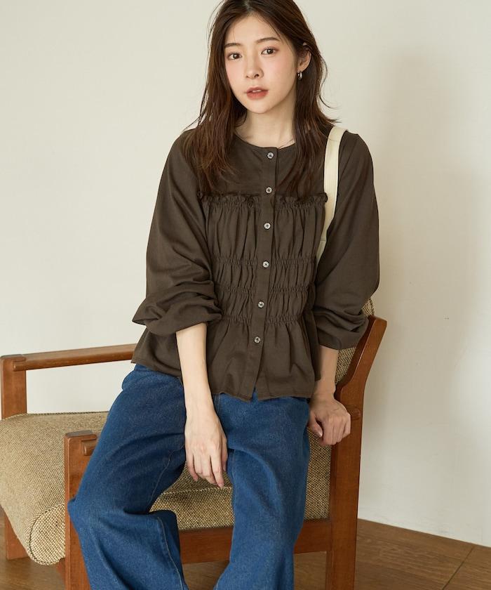 剪裁褶皺紐扣開衫