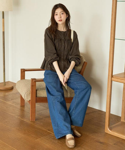 剪裁褶皺紐扣開衫