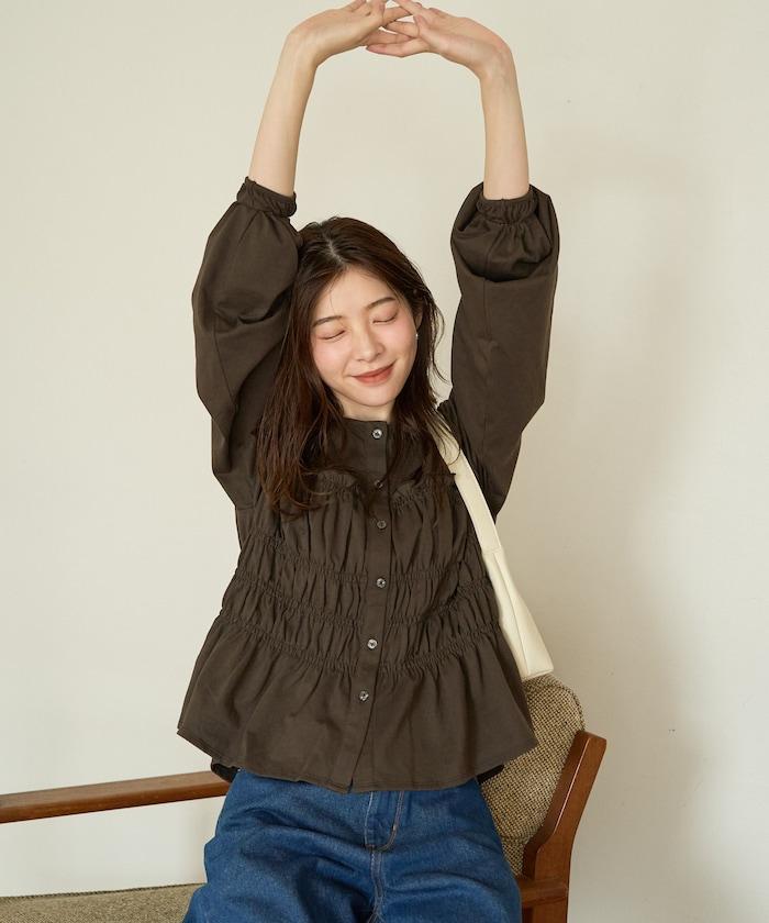 剪裁褶皺紐扣開衫