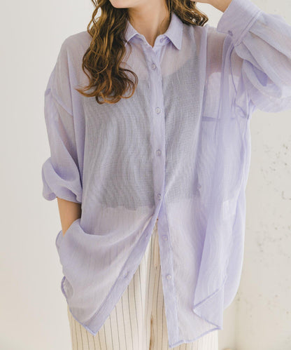 縐紗透視寬鬆襯衫
