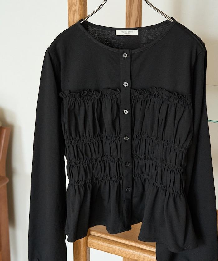 剪裁褶皺紐扣開衫