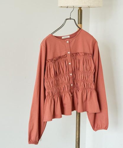 剪裁褶皺紐扣開衫