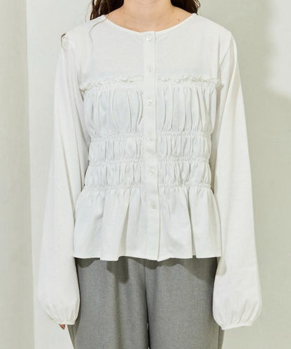 剪裁褶皺紐扣開衫