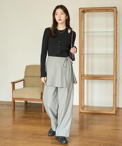 柔軟觸感斜紋裹裙一體式休閒褲（可搭配套裝）