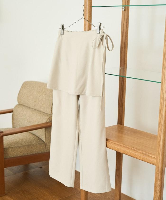 柔軟觸感斜紋裹裙一體式休閒褲（可搭配套裝）