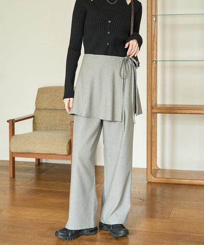 柔軟觸感斜紋裹裙一體式休閒褲（可搭配套裝）