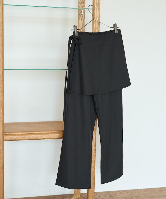 柔軟觸感斜紋裹裙一體式休閒褲（可搭配套裝）