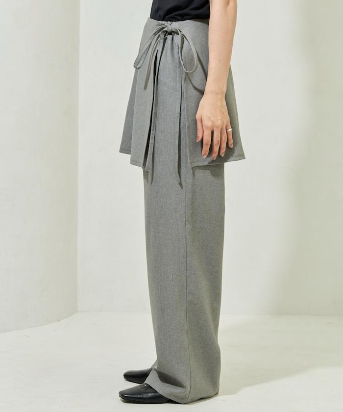 柔軟觸感斜紋裹裙一體式休閒褲（可搭配套裝）