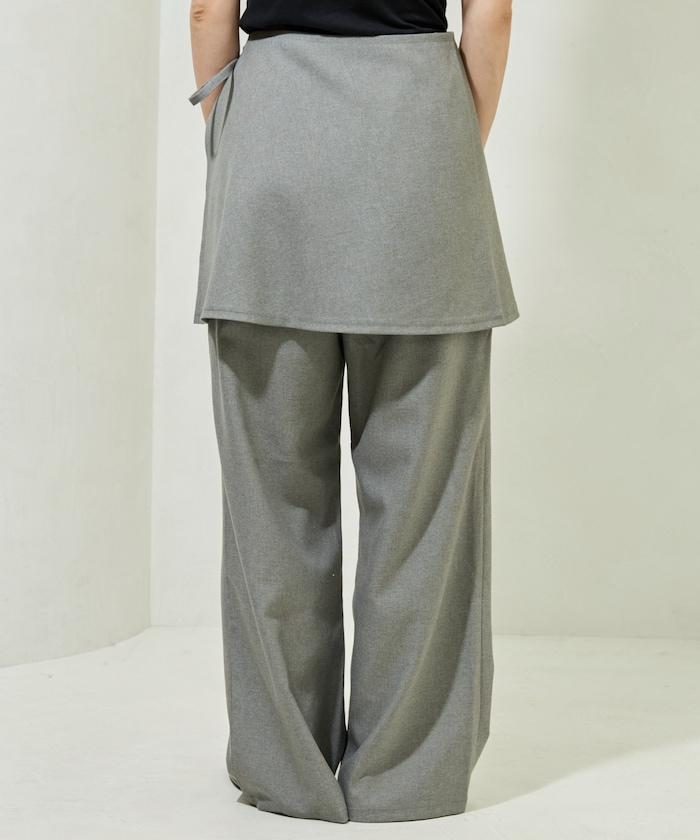 柔軟觸感斜紋裹裙一體式休閒褲（可搭配套裝）