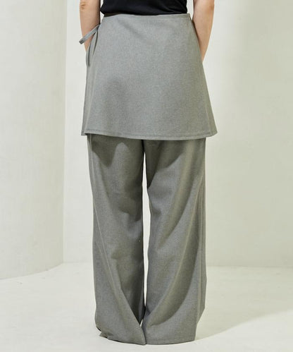 柔軟觸感斜紋裹裙一體式休閒褲（可搭配套裝）