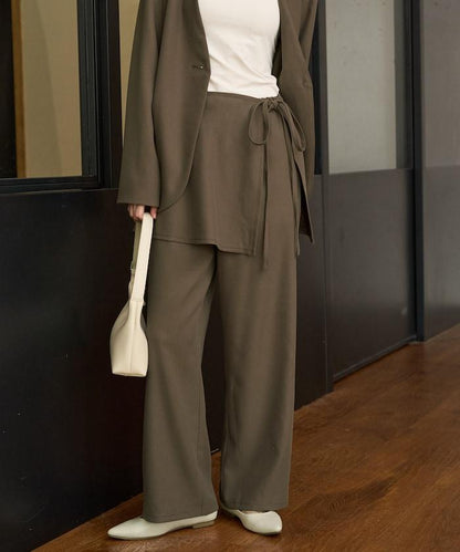 柔軟觸感斜紋裹裙一體式休閒褲（可搭配套裝）