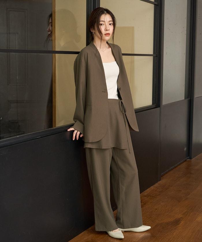 柔軟觸感斜紋裹裙一體式休閒褲（可搭配套裝）