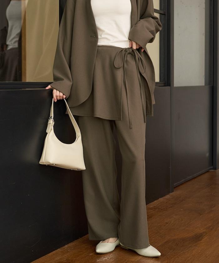 柔軟觸感斜紋裹裙一體式休閒褲（可搭配套裝）