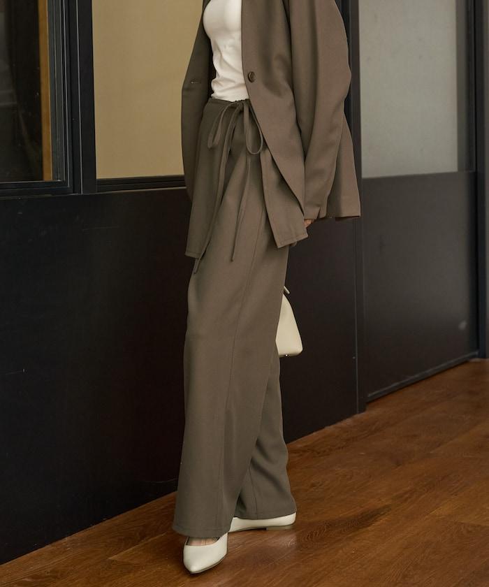 柔軟觸感斜紋裹裙一體式休閒褲（可搭配套裝）