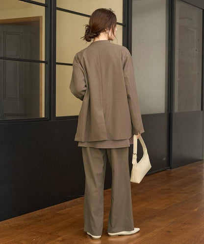 柔軟觸感斜紋裹裙一體式休閒褲（可搭配套裝）