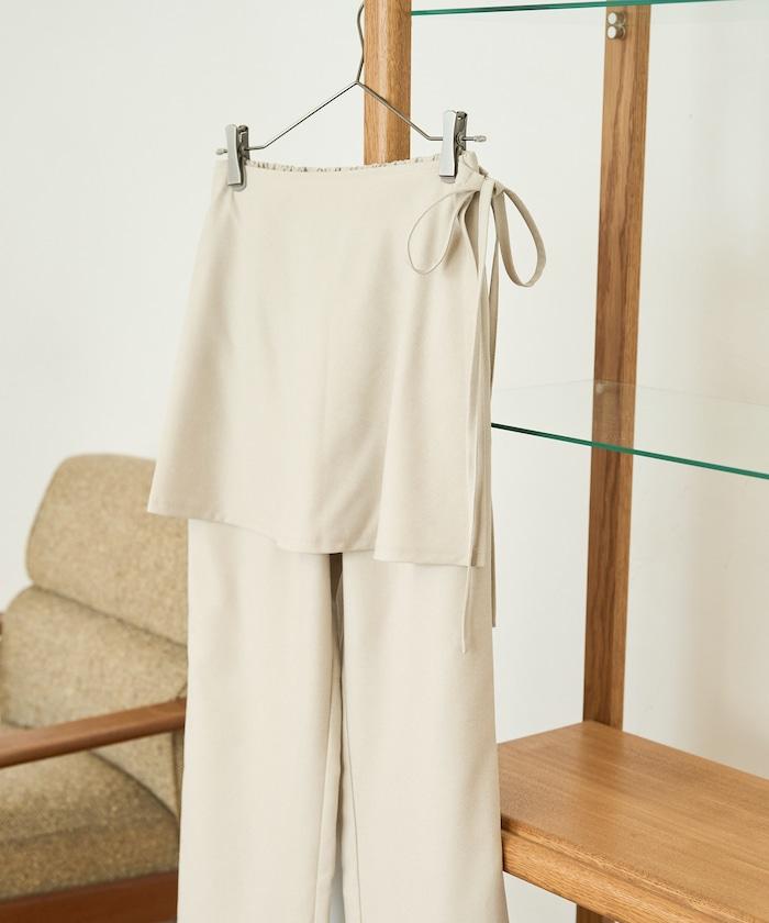 柔軟觸感斜紋裹裙一體式休閒褲（可搭配套裝）