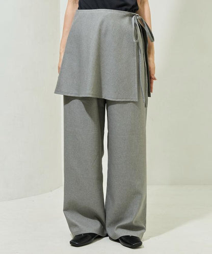 柔軟觸感斜紋裹裙一體式休閒褲（可搭配套裝）