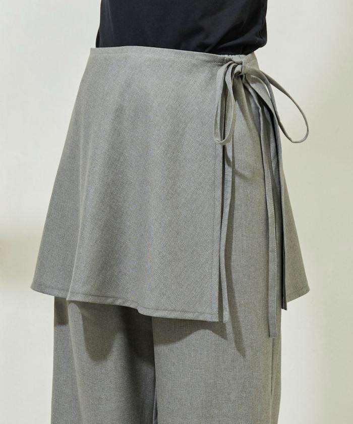 柔軟觸感斜紋裹裙一體式休閒褲（可搭配套裝）