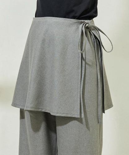 柔軟觸感斜紋裹裙一體式休閒褲（可搭配套裝）