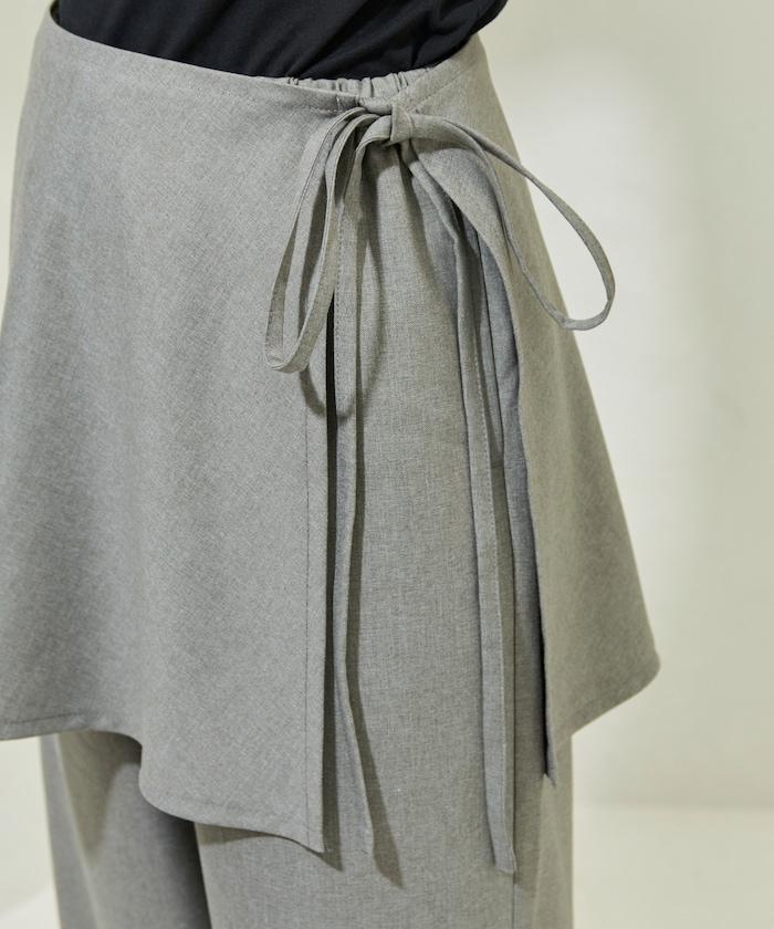 柔軟觸感斜紋裹裙一體式休閒褲（可搭配套裝）