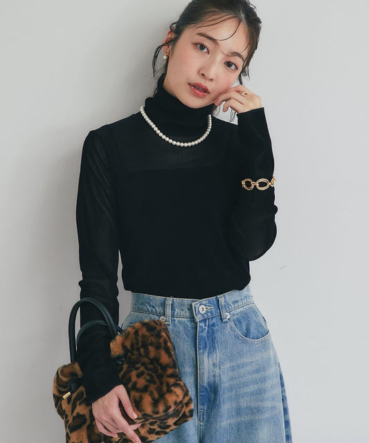 植絨網紗高領打底衫