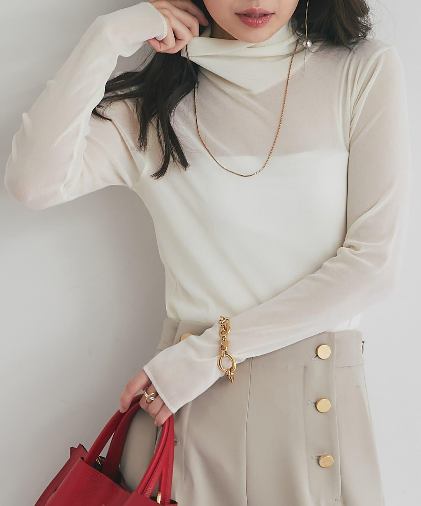 植絨網紗高領打底衫