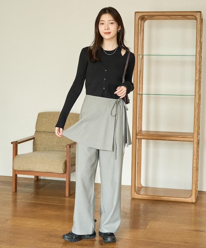 柔軟觸感斜紋裹裙一體式休閒褲（可搭配套裝）