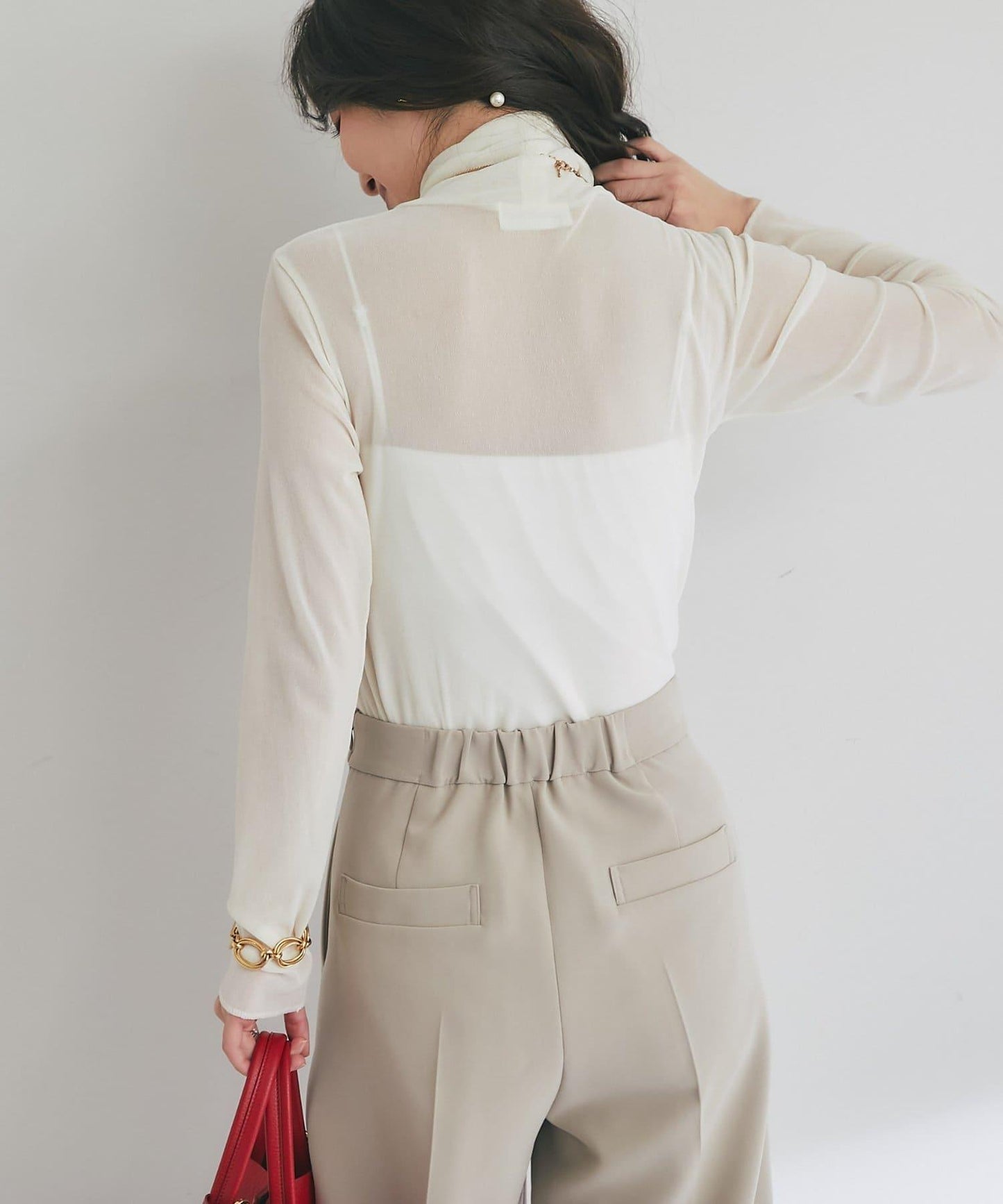 植絨網紗高領打底衫