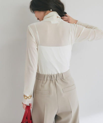 植絨網紗高領打底衫