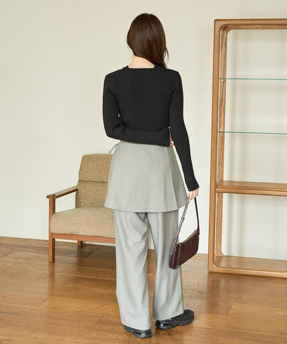 柔軟觸感斜紋裹裙一體式休閒褲（可搭配套裝）