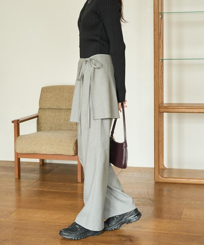 柔軟觸感斜紋裹裙一體式休閒褲（可搭配套裝）