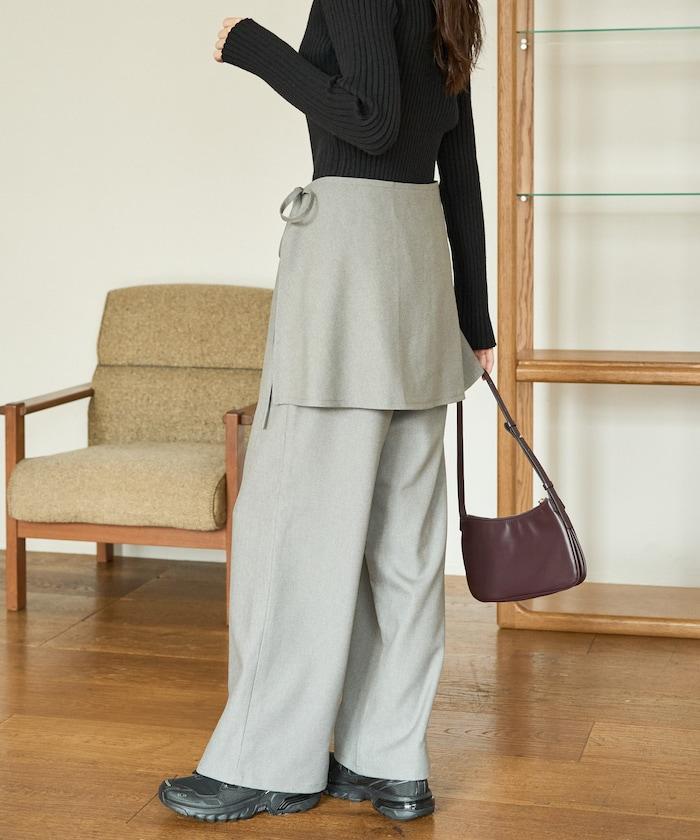 柔軟觸感斜紋裹裙一體式休閒褲（可搭配套裝）