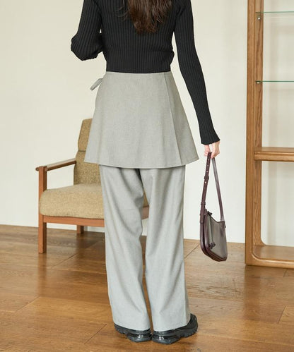 柔軟觸感斜紋裹裙一體式休閒褲（可搭配套裝）