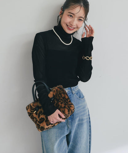 植絨網紗高領打底衫