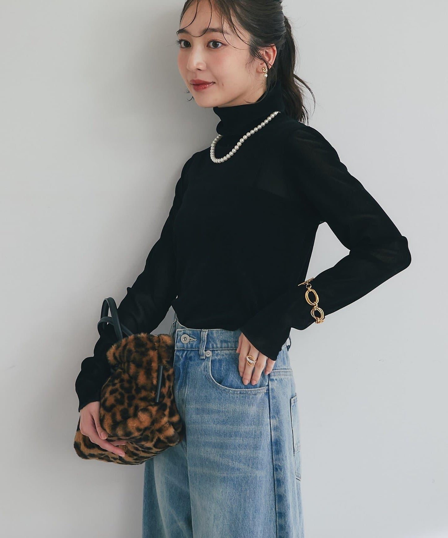 植絨網紗高領打底衫