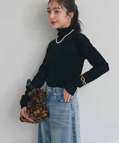 植絨網紗高領打底衫