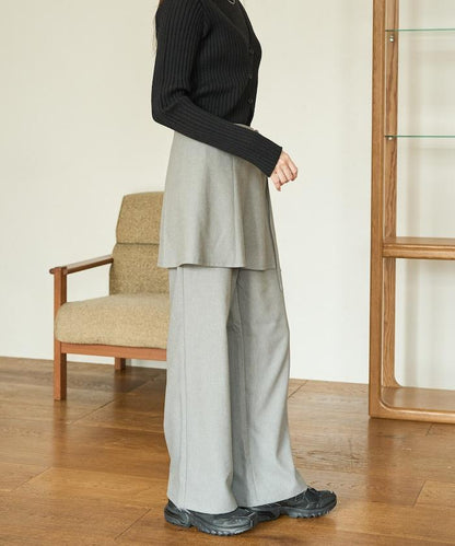 柔軟觸感斜紋裹裙一體式休閒褲（可搭配套裝）